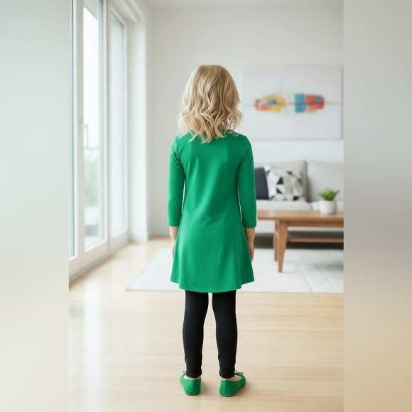 S/M/L/XL NEW Girls Solid Green Dress, Asymmetric Hem, Long Top, Christmas Dress - Picture 2 of 8